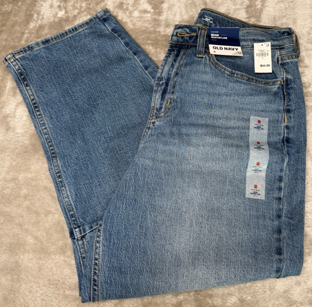 Old Navy Blue Medium Wash HIgh Rise WOW Barrel Leg Jeans Womens Size 8 NWT